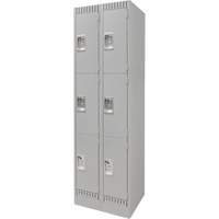 Lockers, 3 -tier, Bank of 2, 24" x 18" x 76", Steel, Grey, Knocked Down FN668 | Ontario Packaging