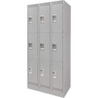 Lockers, 3 -tier, Bank of 3, 36" x 18" x 76", Steel, Grey, Knocked Down FN669 | Ontario Packaging