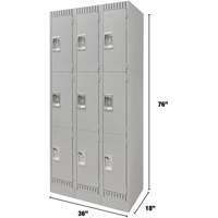Lockers, 3 -tier, Bank of 3, 36" x 18" x 76", Steel, Grey, Knocked Down Ontario Packaging