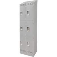 Lockers, 3 -tier, Bank of 2, 24" x 18" x 86", Steel, Grey, Knocked Down FN671 | Ontario Packaging