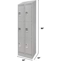 Lockers, 3 -tier, Bank of 2, 24" x 18" x 86", Steel, Grey, Knocked Down Ontario Packaging