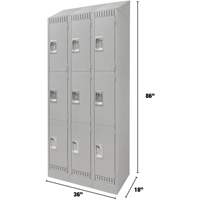 Lockers, 3 -tier, Bank of 3, 36" x 18" x 86", Steel, Grey, Knocked Down Ontario Packaging