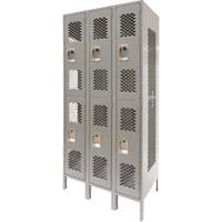 Vented Lockers, 2 -tier, Bank of 3, 36" x 18" x 78", Steel, Grey, Knocked Down, Perforated Ontario Packaging
