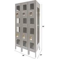 Vented Lockers, 2 -tier, Bank of 3, 36" x 18" x 78", Steel, Grey, Knocked Down, Perforated Ontario Packaging