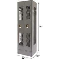 Vented Lockers, Bank of 2, 24" x 18" x 78", Steel, Grey, Knocked Down, Perforated Ontario Packaging