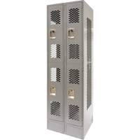 Vented Lockers, 2 -tier, Bank of 2, 24" x 18" x 78", Steel, Grey, Knocked Down, Perforated Ontario Packaging