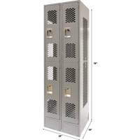 Vented Lockers, 2 -tier, Bank of 2, 24" x 18" x 78", Steel, Grey, Knocked Down, Perforated Ontario Packaging