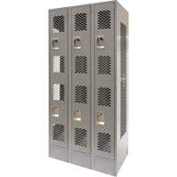 Vented Lockers, 2 -tier, Bank of 3, 36 x 18" x 78", Steel, Grey, Knocked Down, Perforated Ontario Packaging