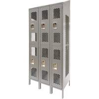 Vented Lockers, 2 -tier, Bank of 3, 36 x 18" x 88", Steel, Grey, Knocked Down, Perforated Ontario Packaging