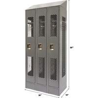Vented Lockers, Bank of 3, 36 x 18" x 88", Steel, Grey, Knocked Down, Perforated Ontario Packaging