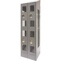Vented Lockers, 2 -tier, Bank of 2, 24" x 18" x 88", Steel, Grey, Knocked Down, Perforated Ontario Packaging