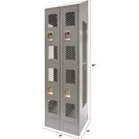 Vented Lockers, 2 -tier, Bank of 2, 24" x 18" x 88", Steel, Grey, Knocked Down, Perforated Ontario Packaging