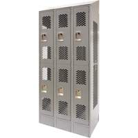 Vented Lockers, 2 -tier, Bank of 3, 36 x 18" x 88", Steel, Grey, Knocked Down, Perforated Ontario Packaging