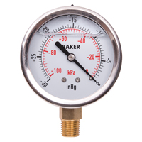 Pressure Gauges, 2-1/2" , 30" Hg-0" Vac., Bottom Mount, Liquid Filled Analogue Ontario Packaging