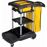 High Capacity Cleaning Carts With Bins, 49-1/4" x 21-3/4" x 38", Plastic, Black/Yellow JB486 | Ontario Packaging