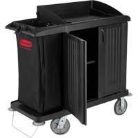 Executive Compact Housekeeping Cart with Doors, 49" x 22" x 50", Plastic, Black JO353 | Ontario Packaging