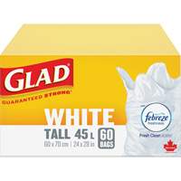 Sacs &agrave; ordures hauts 45 L avec Febreze, R&eacute;gulier, 24" la x 28" lo, Blanc Ontario Packaging