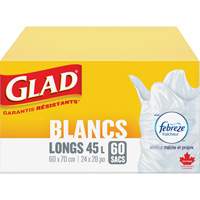 Sacs &agrave; ordures hauts 45 L avec Febreze, R&eacute;gulier, 24" la x 28" lo, Blanc Ontario Packaging