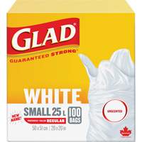 Petits sacs &agrave; ordures 25 L sans parfum, R&eacute;gulier, 20" la x 20" lo, Blanc Ontario Packaging
