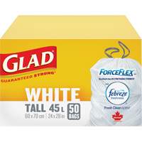 Tall 45L Febreze Garbage Bags, Regular, 24" W x 28" L, White Ontario Packaging