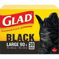 90L Garbage Bags, Regular, 30" W x 33" L, Black, Open Top JP300 | Ontario Packaging
