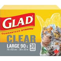 90L Garbage Bags, Regular, 30" W x 33" L, Clear, Open Top JP303 | Ontario Packaging