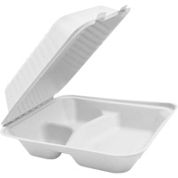 Compostable Hinged Food Containers with Compartments, Bagasse, Square JP905 | Ontario Packaging