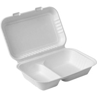 Contenants &agrave; charni&egrave;re pour nourriture compostable avec compartiments, Bagasse, Rectangulaire Ontario Packaging