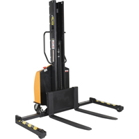 Narrow Mast Powered Lift Stacker, Electric Operated, 1500 lbs. Capacity, 63" Max Lift Ontario Packaging