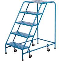 Rolling Step Ladder with Locking Step, 5 Steps, 22" Step Width, 46" Platform Height, Steel MA615 | Ontario Packaging