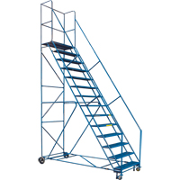 CSA-Certified Rolling Step Ladder with Locking Step, 14 Steps, 30" Step Width, 128" Platform Height, Steel Ontario Packaging