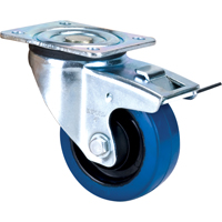 Blue Caster, Swivel with Brake, 4" (101.6 mm), Rubber, 350 lbs. (158.8 kg.) Ontario Packaging