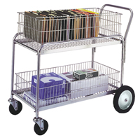 Wire Mesh Office Mail Cart, 250 lbs. Capacity, Chrome, 23-3/4" D x 43" L x 38-1/2" H, Chrome Plated MO210 | Ontario Packaging