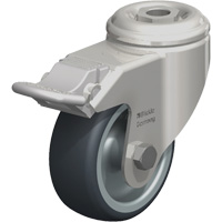 Stainless Steel Thermoplastic Elastomer Caster, Swivel with Brake, 3-1/8" (79.5 mm) Dia., 220 lbs. (100 kg.) Capacity Ontario Packaging