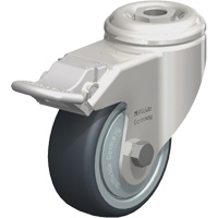 Stainless Steel Thermoplastic Elastomer Caster, Swivel with Brake, 3-1/8" (79.5 mm) Dia., 220 lbs. (100 kg.) Capacity Ontario Packaging