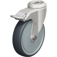Stainless Steel Thermoplastic Elastomer Caster, Swivel with Brake, 5" (127 mm) Dia., 265 lbs. (120 kg.) Capacity MO693 | Ontario Packaging