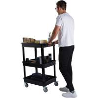 Utility Cart with Deep Lip Shelf, 3 Tiers, 19" x 39-1/2" x 28-1/4", 330 lbs. Capacity Ontario Packaging
