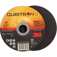 Meules &agrave; tronçonner Cubitron II, 5" x 0,045", Arbre de 7/8", Type 27, C&eacute;ramique, 12250 Tr/min Ontario Packaging