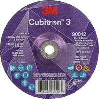 Cubitron 3 Cut and Grind Wheel, 4" x 5/32", 3/8" Arbor, Type 27, 36 Grit, Ceramic Ontario Packaging