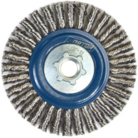 Brosse &agrave; fils nou&eacute;s pour cordons de soudure pour meuleuse angulaire, Dia. 4", Fils 0,02", Arbre 5/8"-11, Acier inoxydable Ontario Packaging