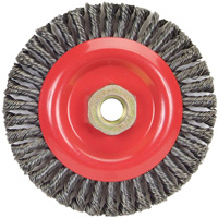 Brosse &agrave; fils nou&eacute;s pour cordons de soudure pour meuleuse angulaire, Dia. 5", Fils 0,02", Arbre 5/8"-11, Acier Ontario Packaging