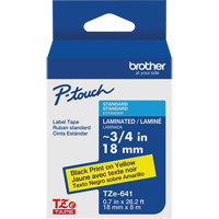 Cartouche de ruban pour syst&egrave;me d'&eacute;tiquetage P-touch, 18 mm x 8 m, Noir sur jaune Ontario Packaging