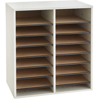 Adjustable Compartment Literature Organizer, Stationary, 16 Slots, Wood, 19-1/2" W x 11-3/4" D x 21" H Ontario Packaging