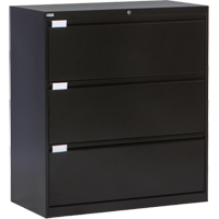 Lateral Filing Cabinet, Steel, 3 Drawers, 36" W x 18" D x 40-1/16" H, Black OP216 | Ontario Packaging