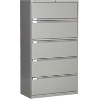 Lateral Filing Cabinet, Steel, 5 Drawers, 36" W x 18" D x 65-1/2" H, Grey OP224 | Ontario Packaging