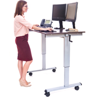 Adjustable Stand-Up Workstations, Stand-Alone Desk, 48-1/2" H x 48" W x 32-1/2" D, Walnut OP282 | Ontario Packaging