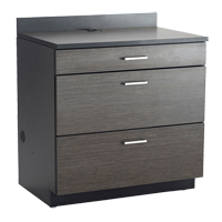 Modular Base Cabinet, 3 Drawers, 36" W x 25" D x 39" H, Asian Night/Black OP751 | Ontario Packaging