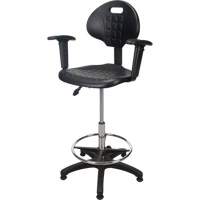 Tabouret ergonomique robuste avec accoudoirs r&eacute;glables, Stationnaire, Ajustable, 39" - 48", Polyur&eacute;thane Si&egrave;ge, Noir Ontario Packaging