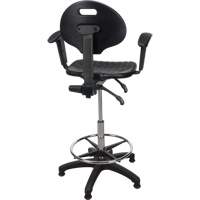 Heavy-Duty Ergonomic Stool with Adjustable Arm Rests, Stationary, Adjustable, 39" - 48", Polyurethane Seat, Black OR333 | Ontario Packaging