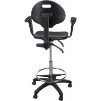 Heavy-Duty Ergonomic Stool with Adjustable Arm Rests & Nylon Stem Casters, Mobile, Adjustable, 39" - 48", Polyurethane Seat, Black OR334 | Ontario Packaging